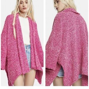 Free People Slouchy BFF Cardigan Sz M Bouclé Sweater Pink Oversized Knit Boho